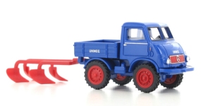 Wiking 036852 - H0 - Unimog U 401 mit Pflug - blau